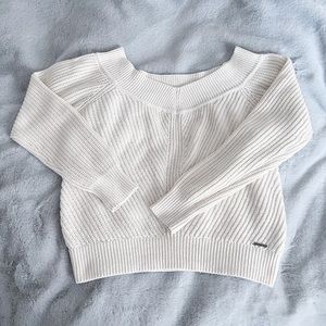 A&F｜Cream Off-The-Shoulder Ribbed Texture Soft Sweater Sz S